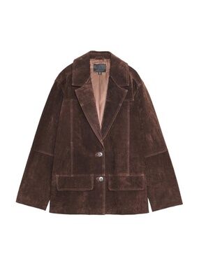 Zara 100% Suede Leather Chocolate Brown Oversize Blazer